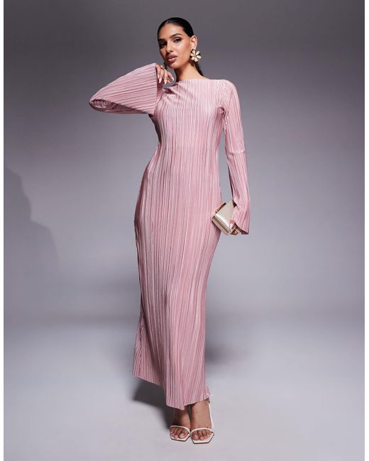 ASOS Purple Low Back Plisse Maxi Dress With Angel Sleeves