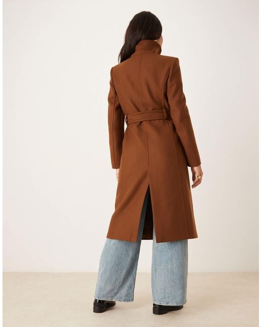 Mango Brown Wool Mix Tailored Coat With Oversized Collar