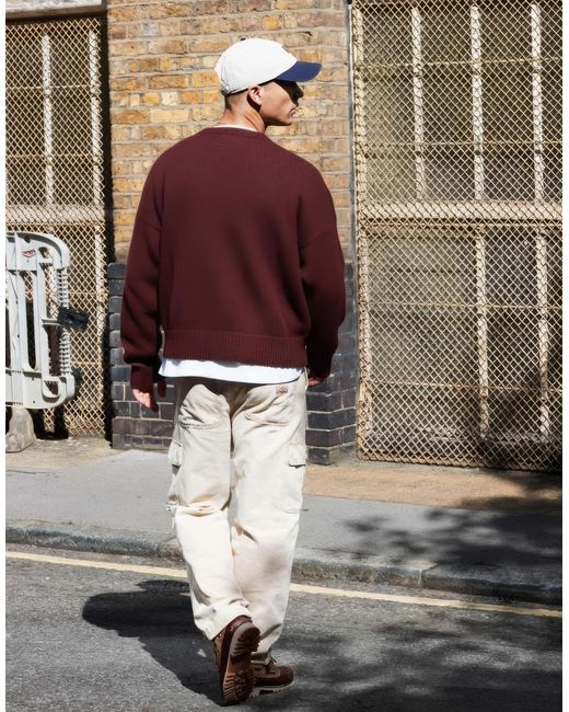 Pull coupe carrée ultra oversize en maille avec col ras ASOS pour homme en coloris Red