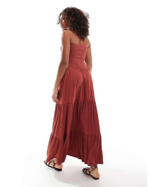 ASOS Red Crinkle Bandeau Shir Bodice Tie Maxi Dress