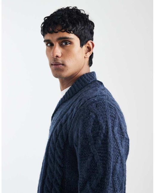 Levi's Blue Polaris Shawl Collar Cable Knit Jumper for men