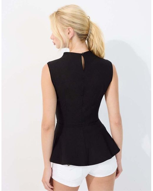 Stradivarius Black High-neck Peplum Sleeveless Top
