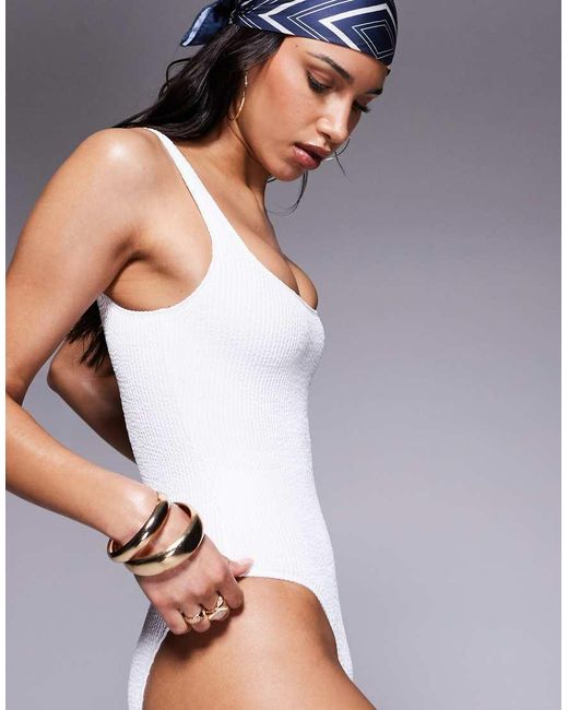 South Beach White Low Back Crinckle Swimsuit