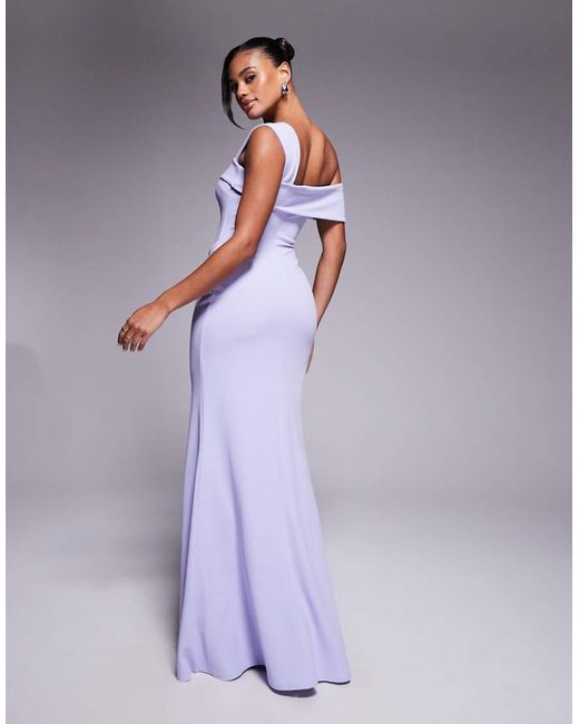 Goddiva Purple Off The Shoulder Pleated Waist Maxi Dress