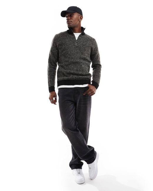 Pull en maille à col zippé - et beige moucheté Jack & Jones pour homme en coloris Black