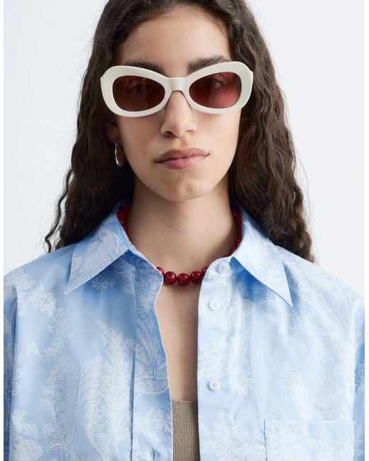 & Other Stories Blue Boxy Floral Print Cotton Resort Shirt