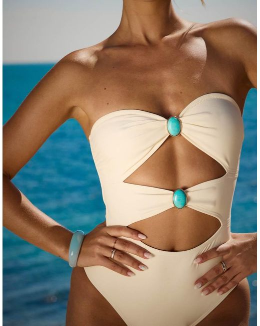 South Beach Blue X Sasha Corte-t Cutout Swimsuit With Stone Detail