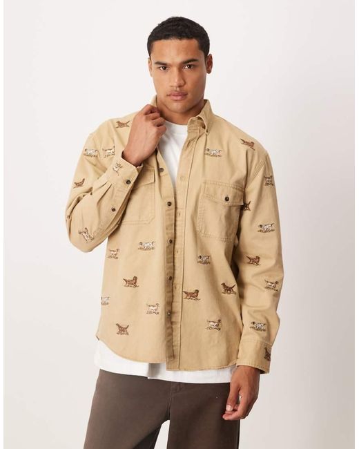 Gant Natural Relaxed Fit Dog Embroidered Twill Shirt for men