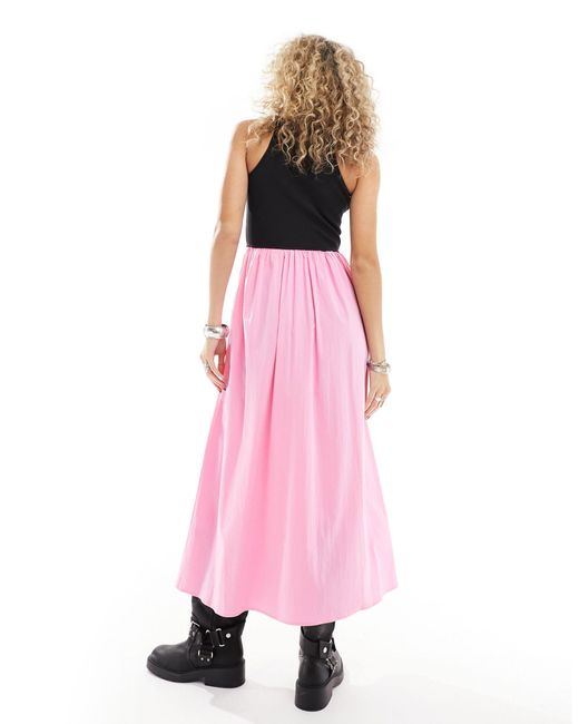 Urban Revivo Pink Racer Singlet Midaxi Dress With Full Skirt