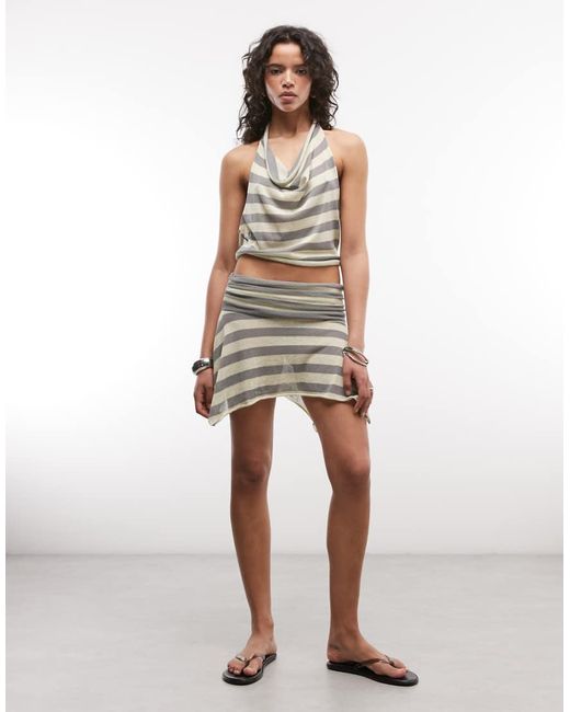 Collusion White Festival Shimmer Stripe Halter Top Co-Ord