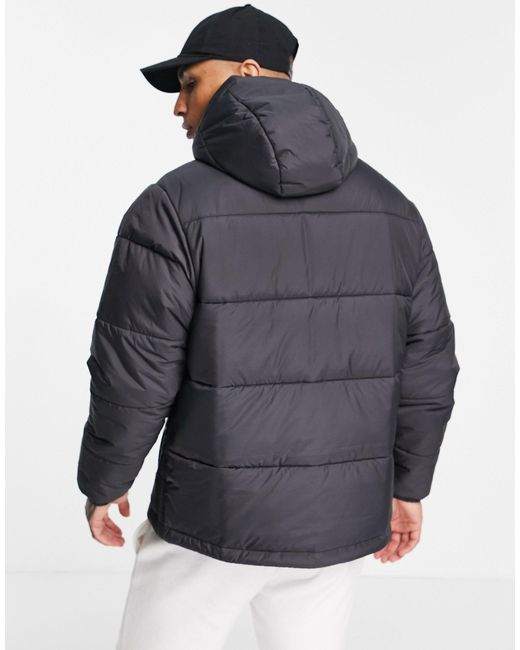 adidas Originals 3 Stripe Padded Jacket With Hood in Black for Men | Lyst