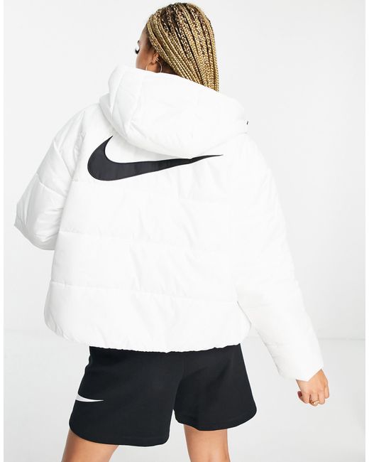 Nike White Classic Padded Jacket With Hood