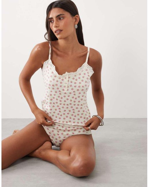 Wednesday's Girl White Wednesdays Girl Lace Edged Cami Top And Brief Set