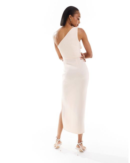Asos design tall - vestito midi monospalla color crema a pieghe di ASOS in White