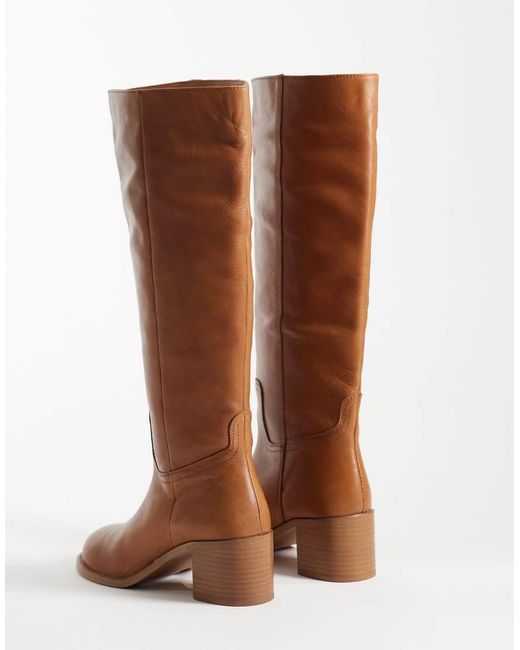 ASOS Brown Clyde Round Toe Pull On Knee Boots