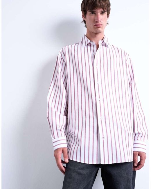 Camicia Oversize A Maniche Lunghe A Righe Bordeaux di Topman in White da Uomo