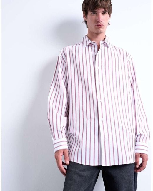 Topman Oversized Gestreept Overhemd Met Lange Mouwen in het White voor heren