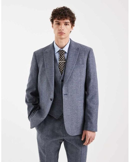 ASOS Blue Wool Mix Slim Suit Jacket for men