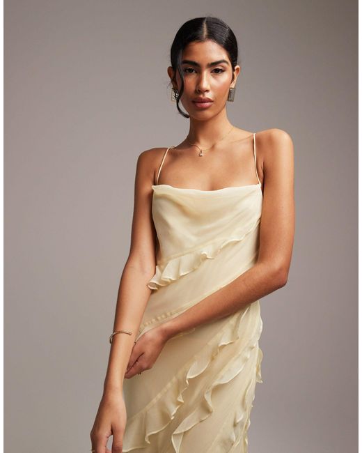 ASOS Brown Bridesmaids Ruffle Cami Bias Maxi Dress