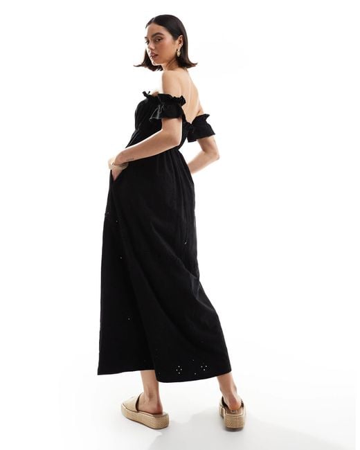 ASOS Black Broderie Frill Bardot Maxi Dress