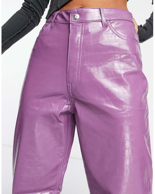 ONLY Purple Faux Leather Croc Print Trouser Co-ord