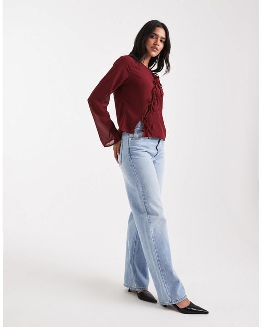 ONLY Red Asymmetric Tie Detail Top