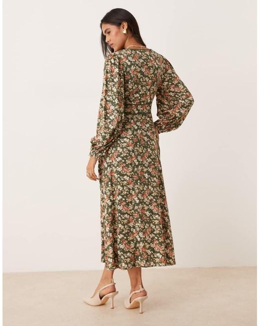 Nobody's Child Natural Remy V-Neck Balloon Sleeve Midi Dress