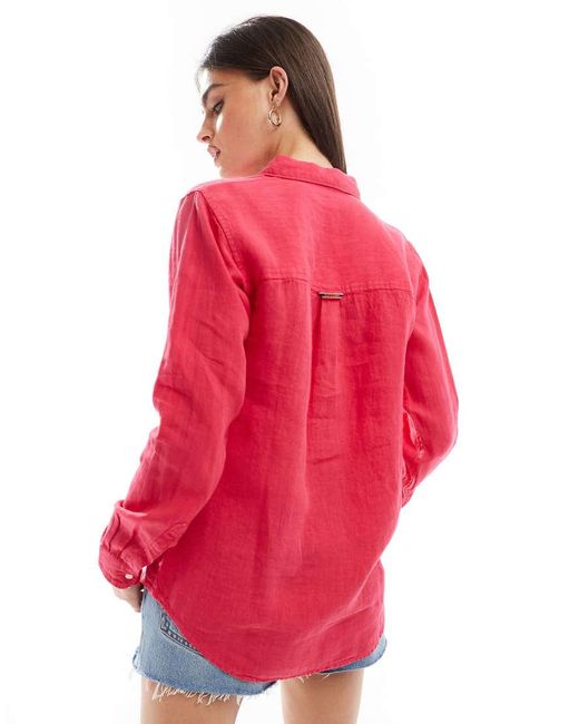 Superdry Red Casual Linen Boyfriend Shirt