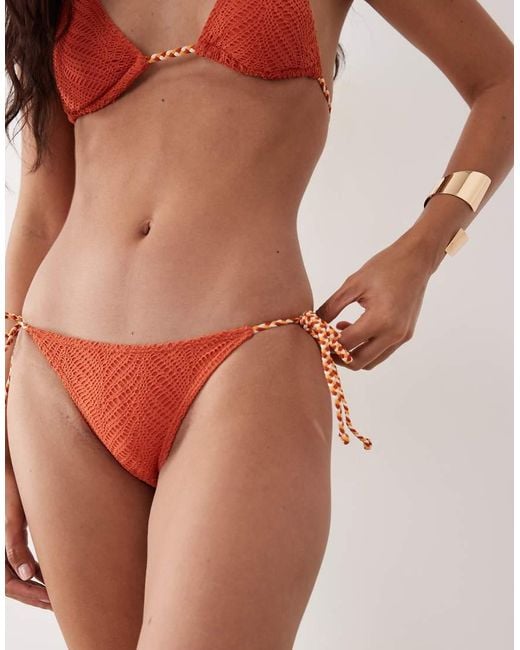 Mango Brown Teen Crochet Bikini Set With Braided Straps