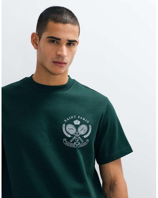 River Island White Oversized 'Saint Paris Tennis' T-Shirt for men