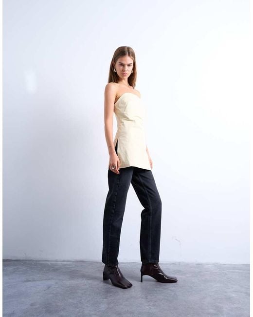 Top Largo Color Topo Estilo Túnica De Corte Depurado Con Escote Palabra De Honor De -Amarillo TOPSHOP de color White