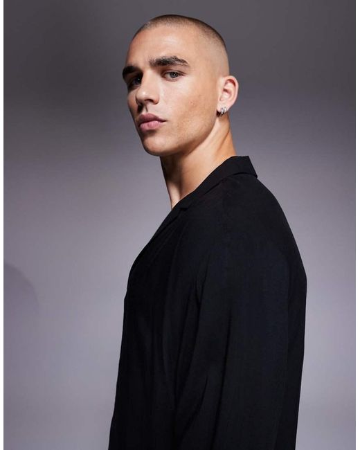 Camicia Squadrata Vestibilità Classica Nera Con Collo A Rever Basso di ASOS in Black da Uomo