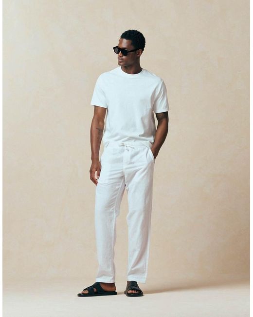 Jack & Jones White Drawstring Linen Mix Pants for men