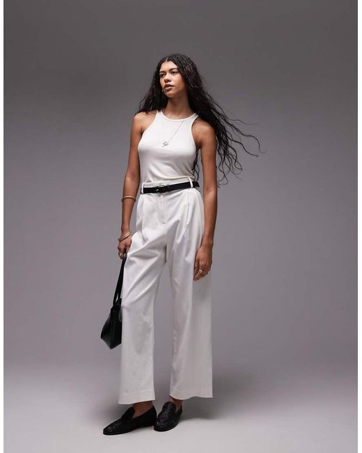 TOPSHOP Gray Premium Double Pleat Straight Leg Tailored Pants
