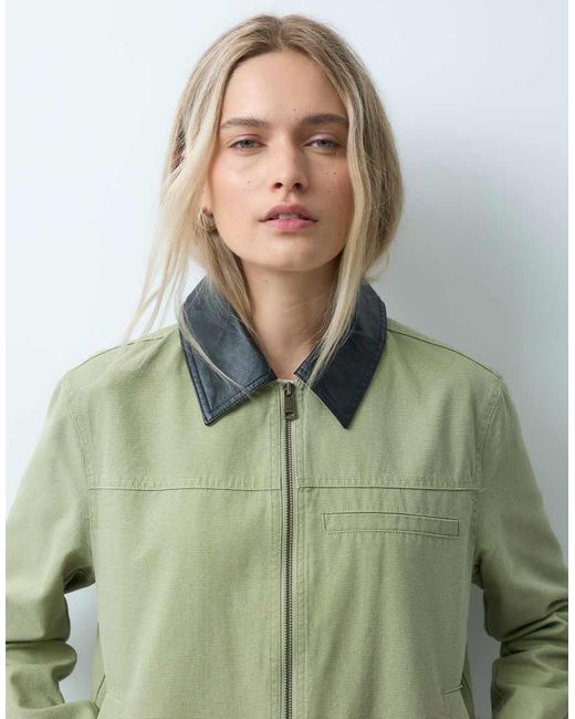 ONLY Green Canvas Jacket With Contrast Collar
