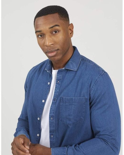 Brave Soul Blue Long Sleeve Denim Shirt for men