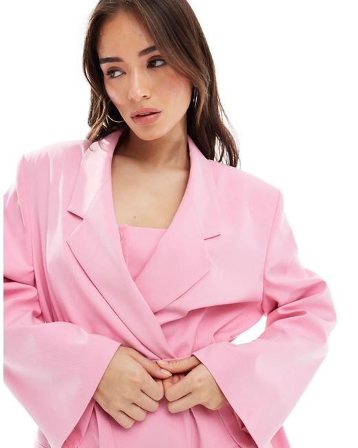 Blazer oversize habillé d'ensemble avec liens à la taille ASOS en coloris Pink