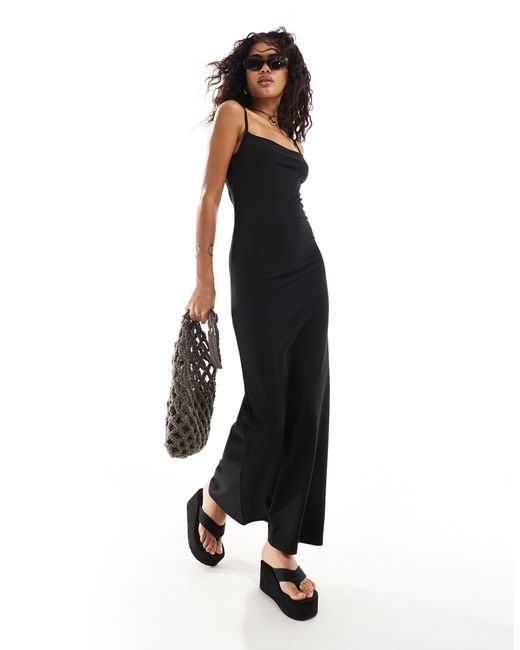 Weekday Black Super Soft Jersey Square Neck Maxi Dress With Back Strap Detail