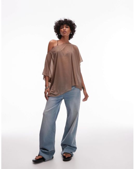 ASOS Brown – transparentes, schulterfreies cape-top aus netzstoff