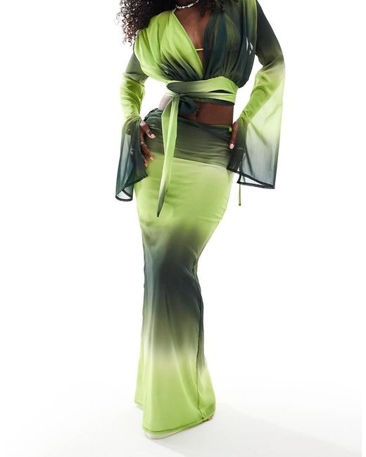 Aria Cove Green Chiffon Maxi Tie Side Beach Skirt Co-Ord