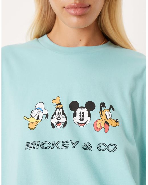 ASOS Blue Disney Unisex Oversized T-shirt With Mickey Mouse & Friends Prints And Rhinestone Text