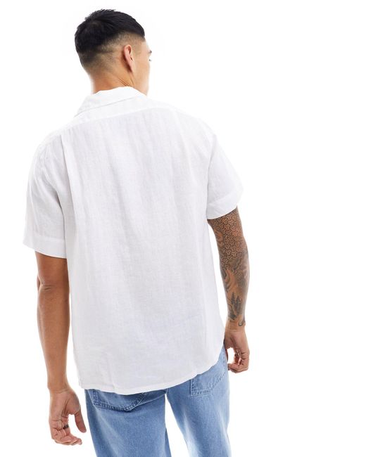 Polo Ralph Lauren White Icon Logo Short Sleeve Linen Shirt Classic Oversized Fit for men