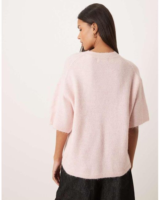 Gina Tricot Pink Relaxed Fit Knitted Wool Alpaca Short Sleeve Top