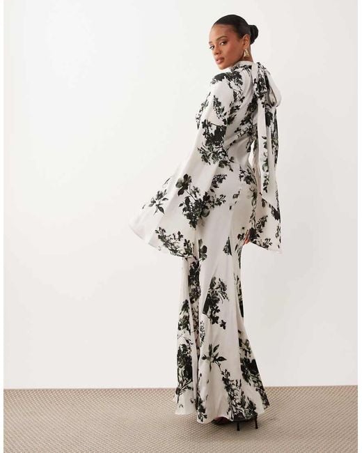 ASOS White Satin Maxi Dress With Split Sleeve And Scarf Detail