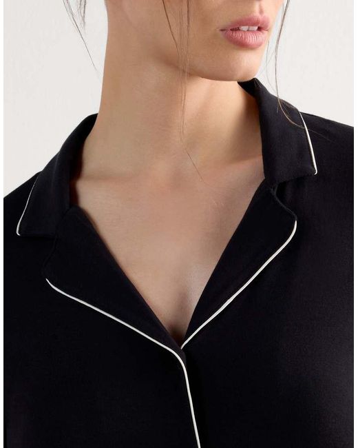 Intimissimi Blue Short-Sleeved Button-Down Modal Top