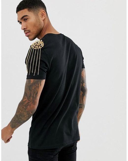 ASOS T-shirt With Gold Shoulder Pads In Black for Men
