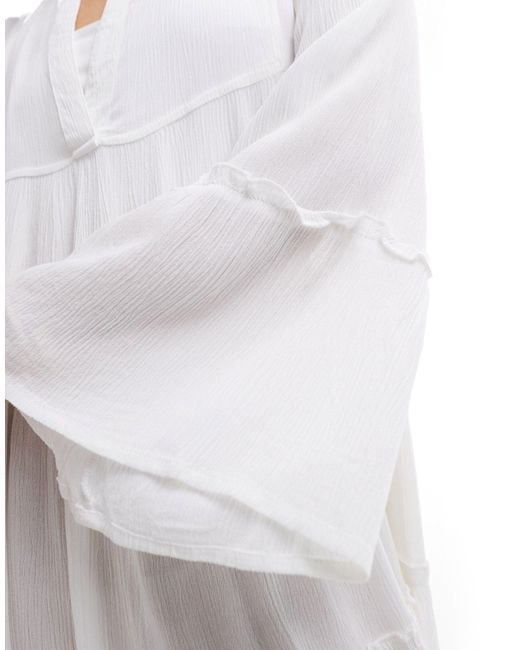 South Beach White Crinkle Viscose Pull Over Tiered Beach Dress