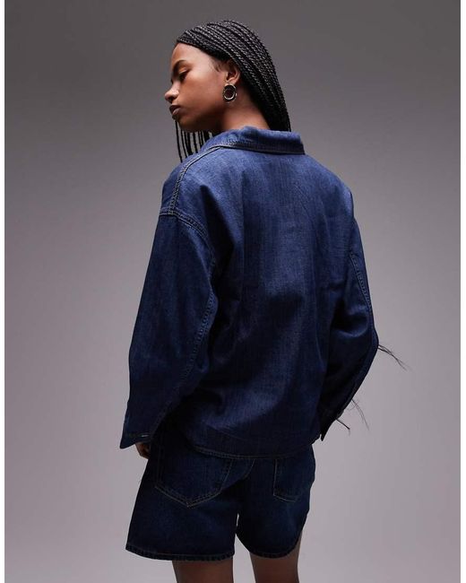 Mango Denim Overshirt Met Open Hals in het Blue