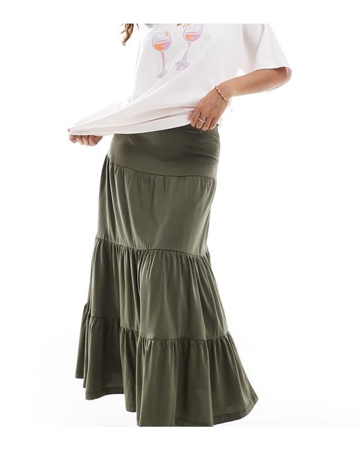 Only Petite Green Tiered Maxi Skirt