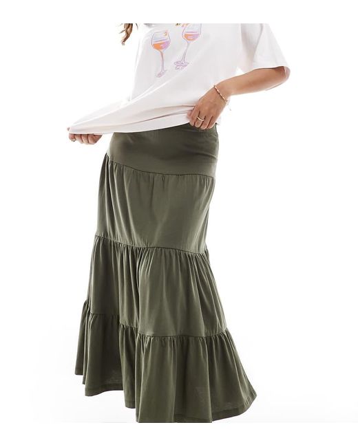 Only Petite Green Tiered Maxi Skirt
